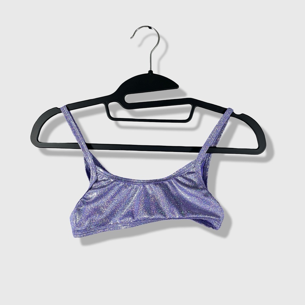 J. Valentine Crop Top Women S/M Purple Glitter Holographic Rave Festival Y2K